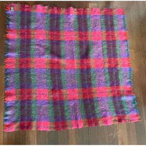 John Hanly Ireland Multicolor Plaid Woven Mohair Wool Throw Blanket 51 x 54